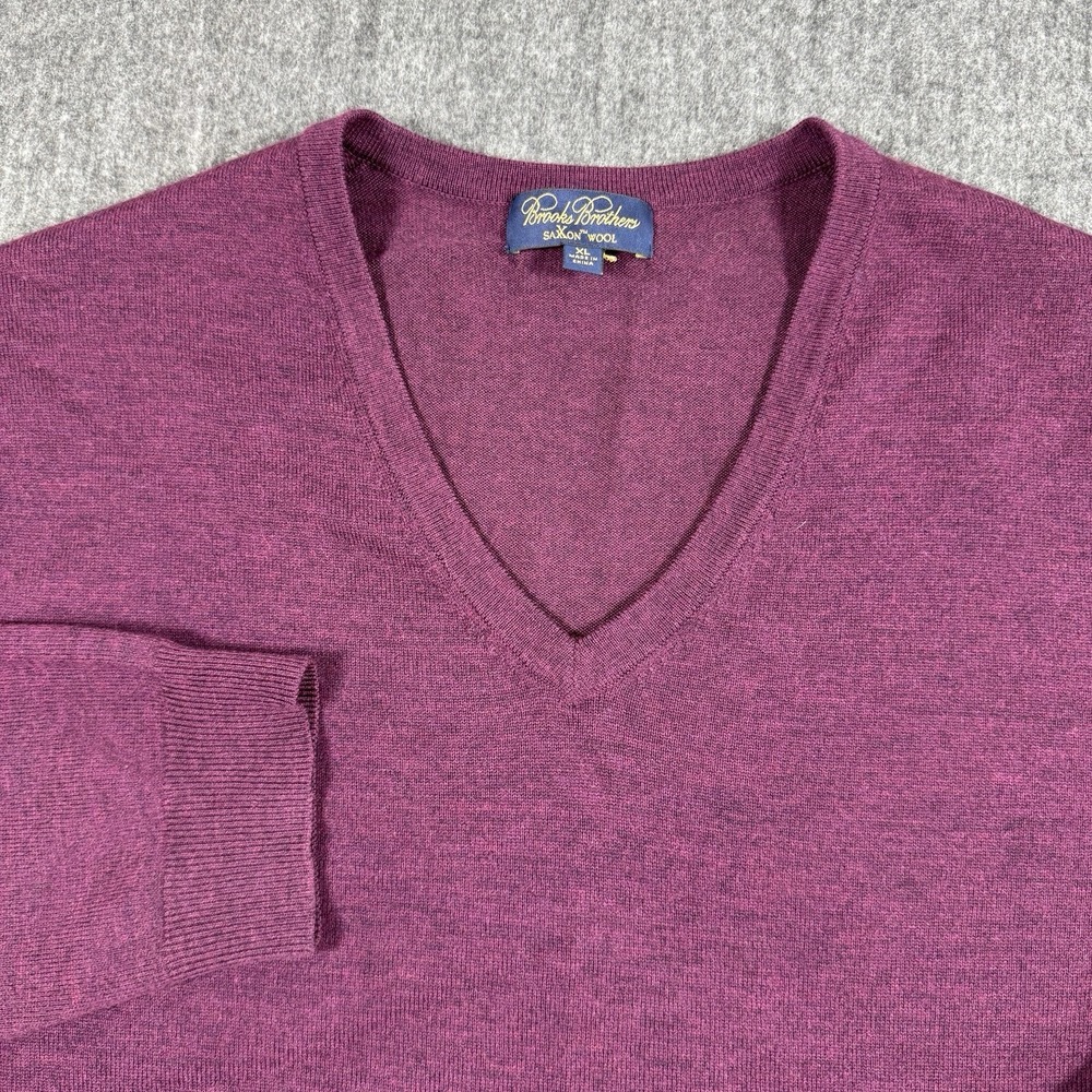 Brooks Brothers Saxxon Wool Men's XL V Neck Sweater Burgundy